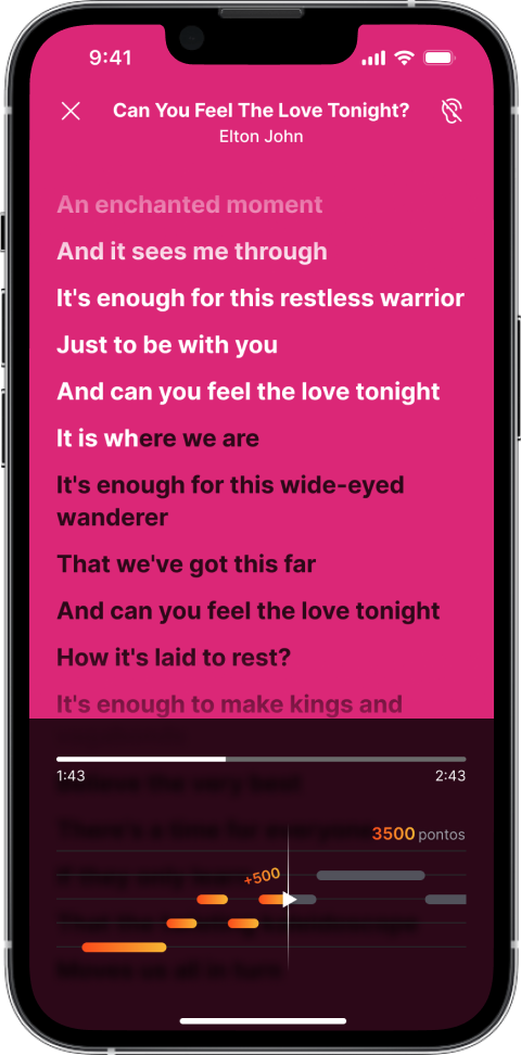 smartphone com a letra da música e fundo rosa