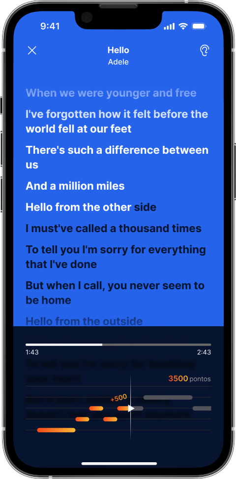 smartphone com letra de música e fundo azul